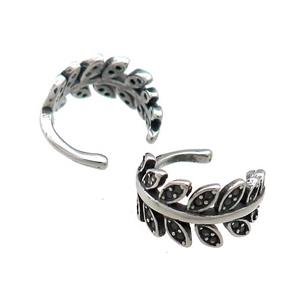 Stainless Steel Clip Earrings Leaf Antique Silver, approx 13-15mm