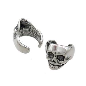 Stainless Steel Clip Earrings Skull Antique Silver, approx 13-15mm