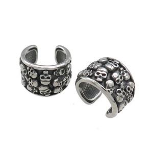 Stainless Steel Clip Earrings Skull Halloween Cuff Antique Silver, approx 13-15mm