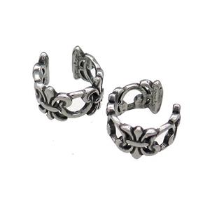 Stainless Steel Clip Earrings Fleur De Lis Antique Silver, approx 13-15mm