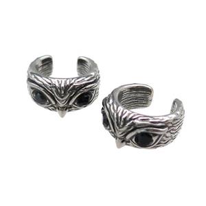 Stainless Steel Clip Earrings Pave Rhinestone Eagle Antique Silver, approx 13-15mm