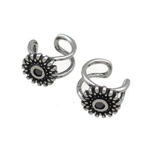 Stainless Steel Clip Earrings Flower Antique Silver, approx 13-15mm