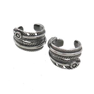 Stainless Steel Clip Earrings Feather Antique Silver, approx 13-15mm