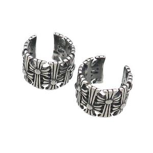 Stainless Steel Clip Earrings Cross Antique Silver, approx 13-15mm
