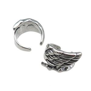 Stainless Steel Clip Earrings Angel Wings Antique Silver, approx 13-15mm