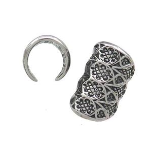 Stainless Steel Clip Earrings Cuff Antique Silver, approx 19mm, 13mm