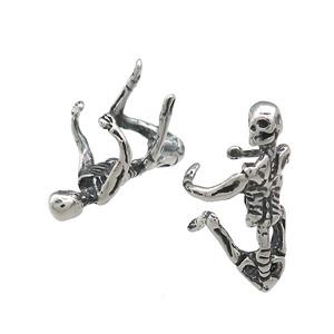 Stainless Steel Clip Earrings Skull Halloween Antique Silver, approx 25mm, 14mm