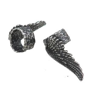 Stainless Steel Clip Earrings Angel Wings Antique Silver, approx 27mm, 13mm