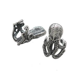 Stainless Steel Clip Earrings Octopus Antique Silver, approx 20mm, 13mm