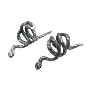 Stainless Steel Clip Earrings Snake Antique Silver, approx 30mm, 13mm