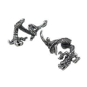 Stainless Steel Clip Earrings Dragon Antique Silver, approx 34mm, 17mm