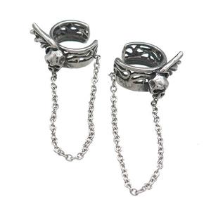 Stainless Steel Clip Earrings Skull Antique Silver, approx 13mm, 50mm length