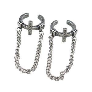 Stainless Steel Clip Earrings Cross Antique Silver, approx 13mm, 50mm length