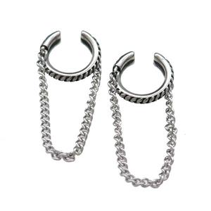 Stainless Steel Clip Earrings Antique Silver, approx 14mm, 50mm length