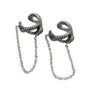 Stainless Steel Clip Earrings Antique Silver, approx 13mm, 50mm length