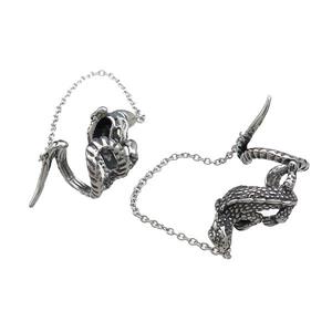 Stainless Steel Clip Earrings Gecko Antique Silver, approx 30mm, 15mm, 50mm length