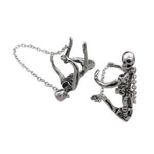 Stainless Steel Clip Earrings Skull Halloween Antique Silver, approx 25mm, 12.5mm, 50mm length