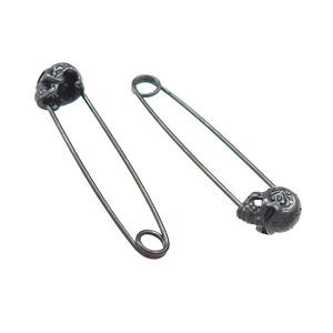 Stainless Steel Safety Pins Skull Black Plated, approx 6-8mm, 40mm