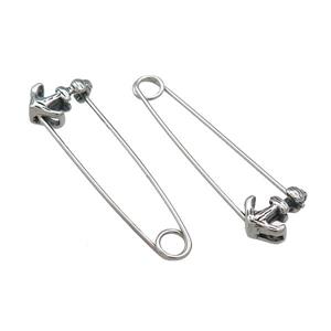 Stainless Steel Safety Pins Anchor Antique Silver, approx 9-13mm, 40mm