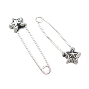 Stainless Steel Safety Pins Star Antique Silver, approx 9-13mm, 40mm