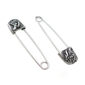 Stainless Steel Safety Pins Eagle Antique Silver, approx 9-13mm, 40mm