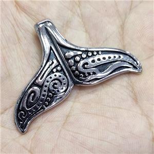 Stainless Steel Pendant Shark-tail Antique Silver, approx 34-48mm