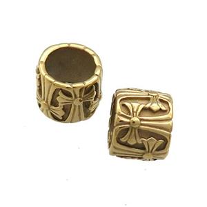 Stainless Steel Tube Beads Cross Large Hole Gold Plated, approx 9-11mm, 8mm hole