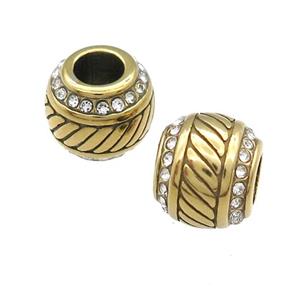Stainless Steel Round Beads Pave Rhinestone Gold Plated, approx 9-10mm, 4mm hole
