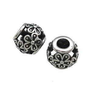 Titanium Steel Round Beads Large Hole Hollow Antique Silver, approx 9-11mm, 4mm hole