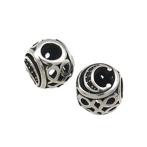 Titanium Steel Round Beads Letter-C Large Hole Hollow Antique Silver, approx 9-10mm, 4mm hole