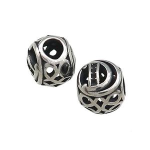 Titanium Steel Round Beads Letter-D Large Hole Hollow Antique Silver, approx 9-10mm, 4mm hole