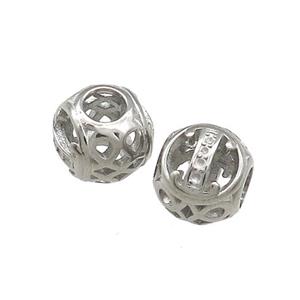 Raw Titanium Steel Round Beads Letter-I Large Hole Hollow, approx 9-10mm, 4mm hole