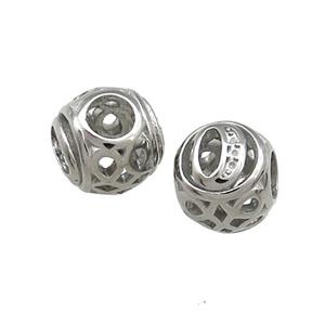 Raw Titanium Steel Round Beads Letter-O Large Hole Hollow, approx 9-10mm, 4mm hole