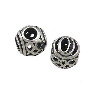 Titanium Steel Round Beads Letter-O Large Hole Hollow Antique Silver, approx 9-10mm, 4mm hole