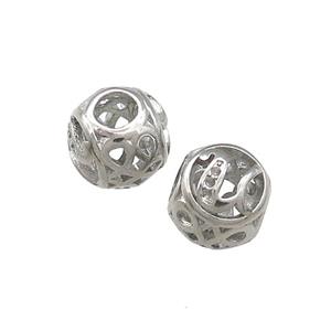 Raw Titanium Steel Round Beads Letter-U Large Hole Hollow, approx 9-10mm, 4mm hole