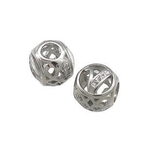 Raw Titanium Steel Round Beads Letter-V Large Hole Hollow, approx 9-10mm, 4mm hole