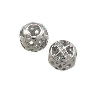 Raw Titanium Steel Round Beads Letter-X Large Hole Hollow, approx 9-10mm, 4mm hole
