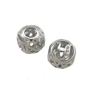 Raw Titanium Steel Round Beads Letter-Y Large Hole Hollow, approx 9-10mm, 4mm hole