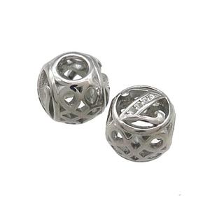 Raw Titanium Steel Round Beads Letter-Z Large Hole Hollow, approx 9-10mm, 4mm hole