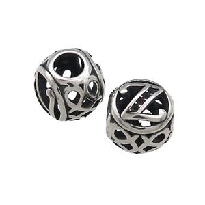 Titanium Steel Round Beads Letter-Z Large Hole Hollow Antique Silver, approx 9-10mm, 4mm hole