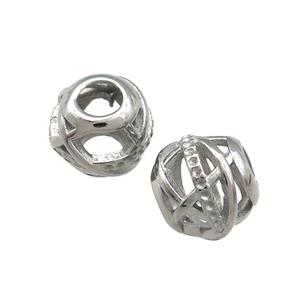 Raw Titanium Steel Round Beads Large Hole Hollow, approx 9-10mm, 4mm hole