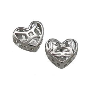 Raw Titanium Steel Heart Beads Zodiac Gemini Large Hole Hollow, approx 12mm, 4mm hole