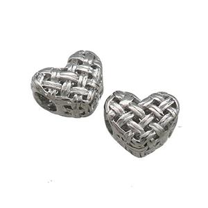 Raw Titanium Steel Heart Beads Large Hole Hollow, approx 12mm, 4mm hole