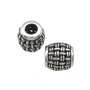 Titanium Steel Barrel Beads Large Hole Hollow Antique Silver, approx 9mm, 4mm hole