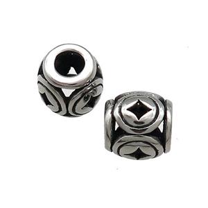 Titanium Steel Barrel Beads Star Large Hole Hollow Antique Silver, approx 9mm, 4mm hole