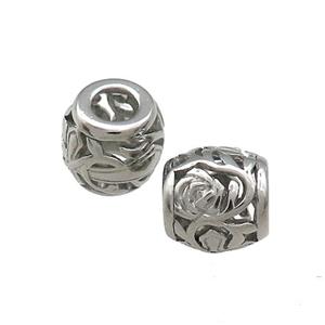 Raw Titanium Steel Barrel Beads Flower Large Hole Hollow, approx 9mm, 4mm hole