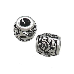 Titanium Steel Barrel Beads Flower Large Hole Hollow Antique Silver, approx 9mm, 4mm hole