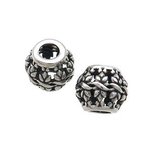 Titanium Steel Round Beads Large Hole Hollow Antique Silver, approx 10mm, 4mm hole
