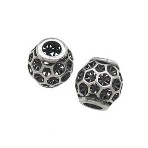 Titanium Steel Barrel Beads Large Hole Hollow Antique Silver, approx 10mm, 4mm hole