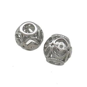 Raw Titanium Steel Round Beads Large Hole Hollow, approx 10mm, 4mm hole